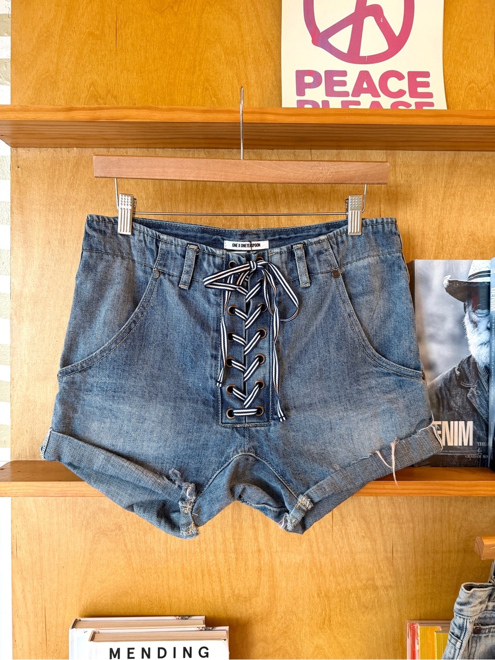 One Teaspoon denim lace up corset shorts Super Freaks size 27
